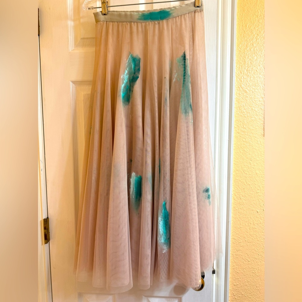 Beige + Blue Tulle Ballet Skirt M
